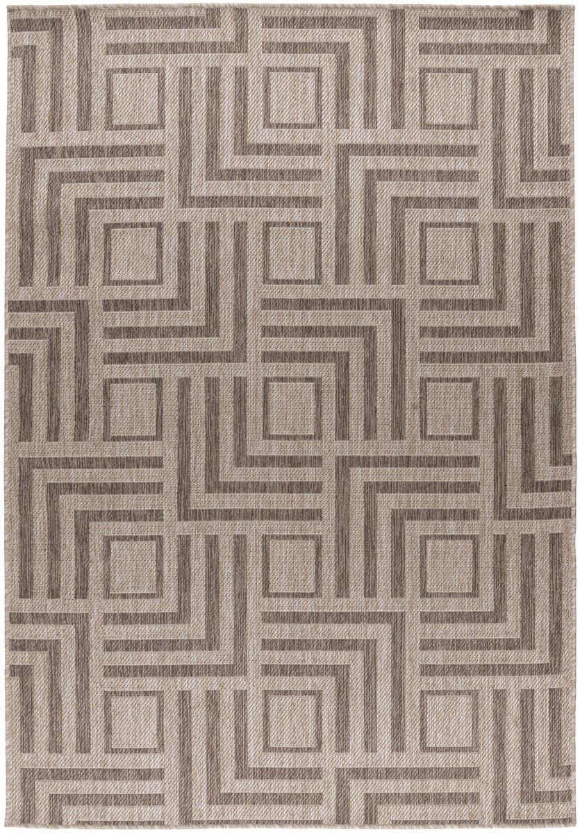 Padiro laagpolig vloerkleed 60 x 110 cm - taupe - modern geometrisch patroon - voor binnen en buiten - geschikt voor vloerverwarming - van polypropyleen