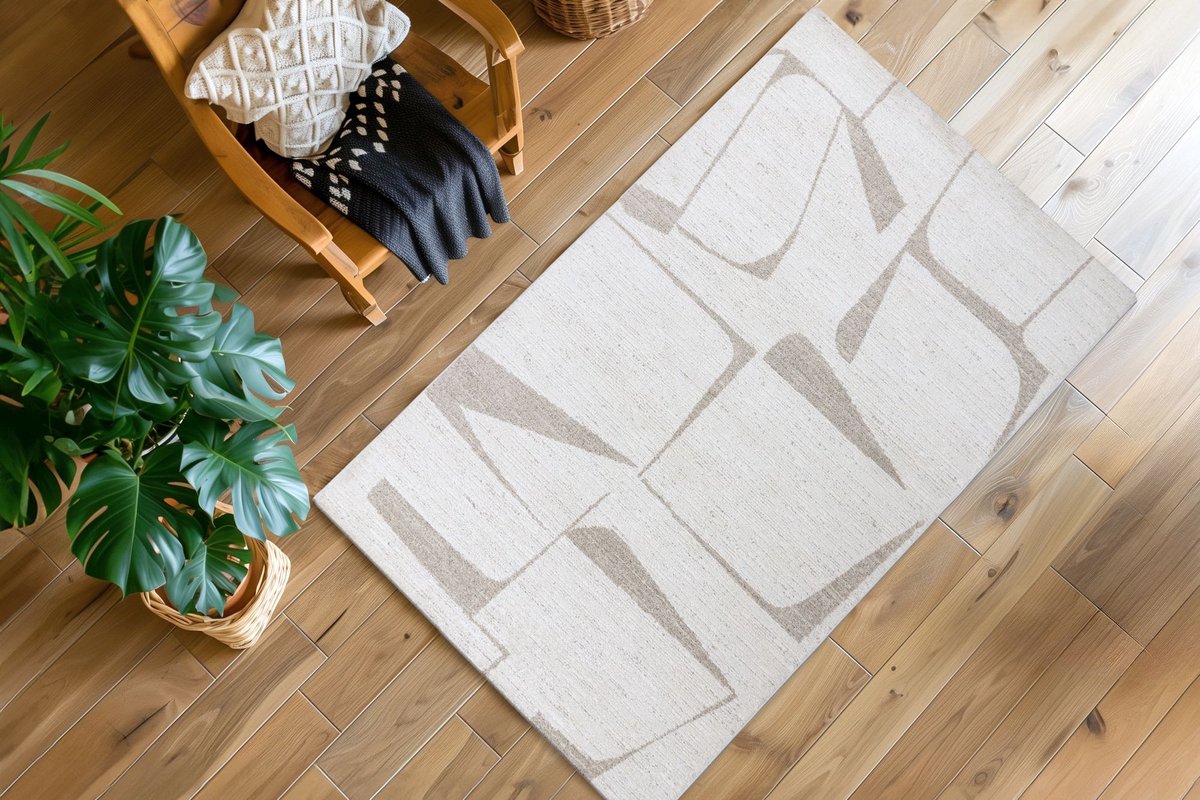 Padiro design laagpolig vloerkleed 120 x 170 cm - crème / offwhite - modern geometrisch patroon - voor vloerverwarming - van polypropyleen, polyester en jute beige