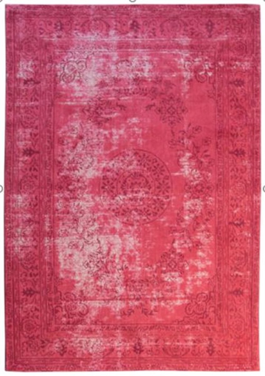 Padiro laagpolig vloerkleed 80 x 150 cm - rood - vintage patroon - geschikt voor vloerverwarming - van katoen en polyester