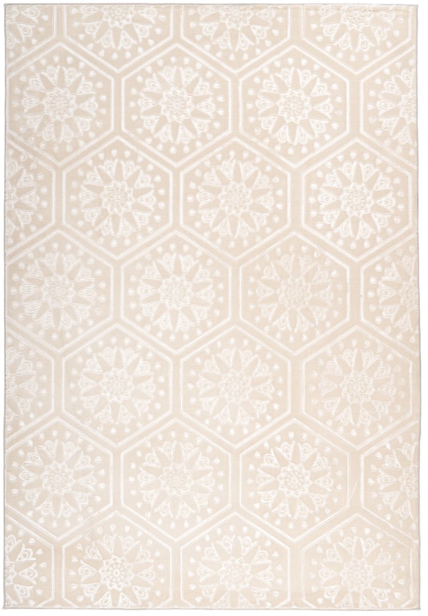 Padiro laagpolig vloerkleed 80 x 300 cm - crème - modern geometrisch patroon - geschikt voor vloerverwarming - van polyester