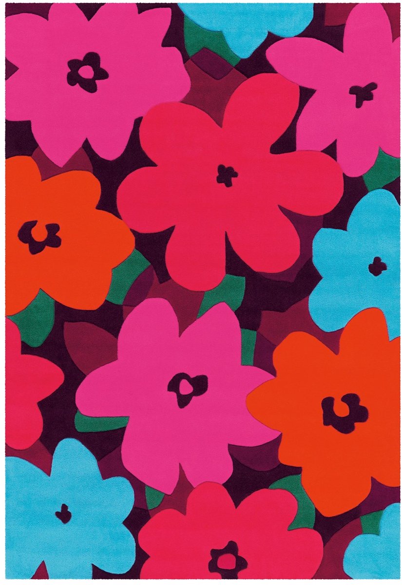 Padiro laagpolig vloerkleed 140 x 200 cm - roze - botanisch bloemenpatroon - geschikt voor vloerverwarming - van modacryl