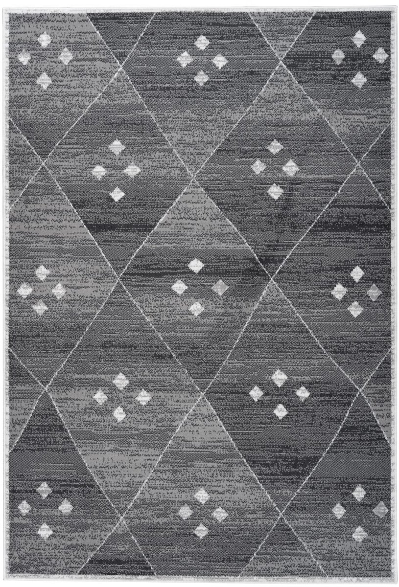 Padiro laagpolig vloerkleed 80 x 150 cm - grijs / wit - modern geometrisch patroon - geschikt voor vloerverwarming - van polypropyleen