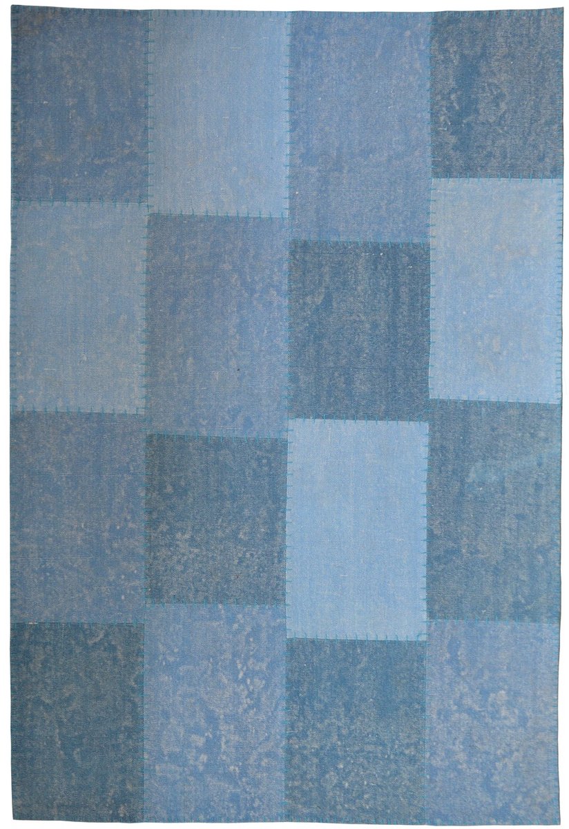 Padiro laagpolig vloerkleed 120 x 170 cm - blauw - patchwork design - met grote rechthoekige vlakken en vintage uitstraling - geschikt voor vloerverwarming - van katoen