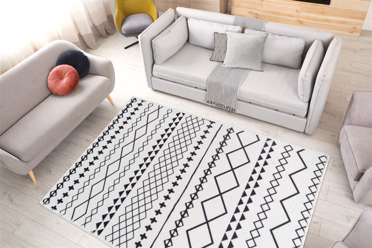 Padiro stijlvol vloerkleed - lichtbeige - geometrisch boho-patroon - voor vloerverwarming - van polyester, foto 2