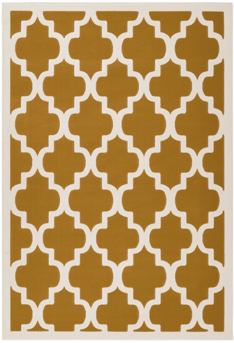 Padiro laagpolig vloerkleed 80 x 150 cm - goud / crème / off-white - oosters vintage patroon - geschikt voor vloerverwarming - van polypropyleen
