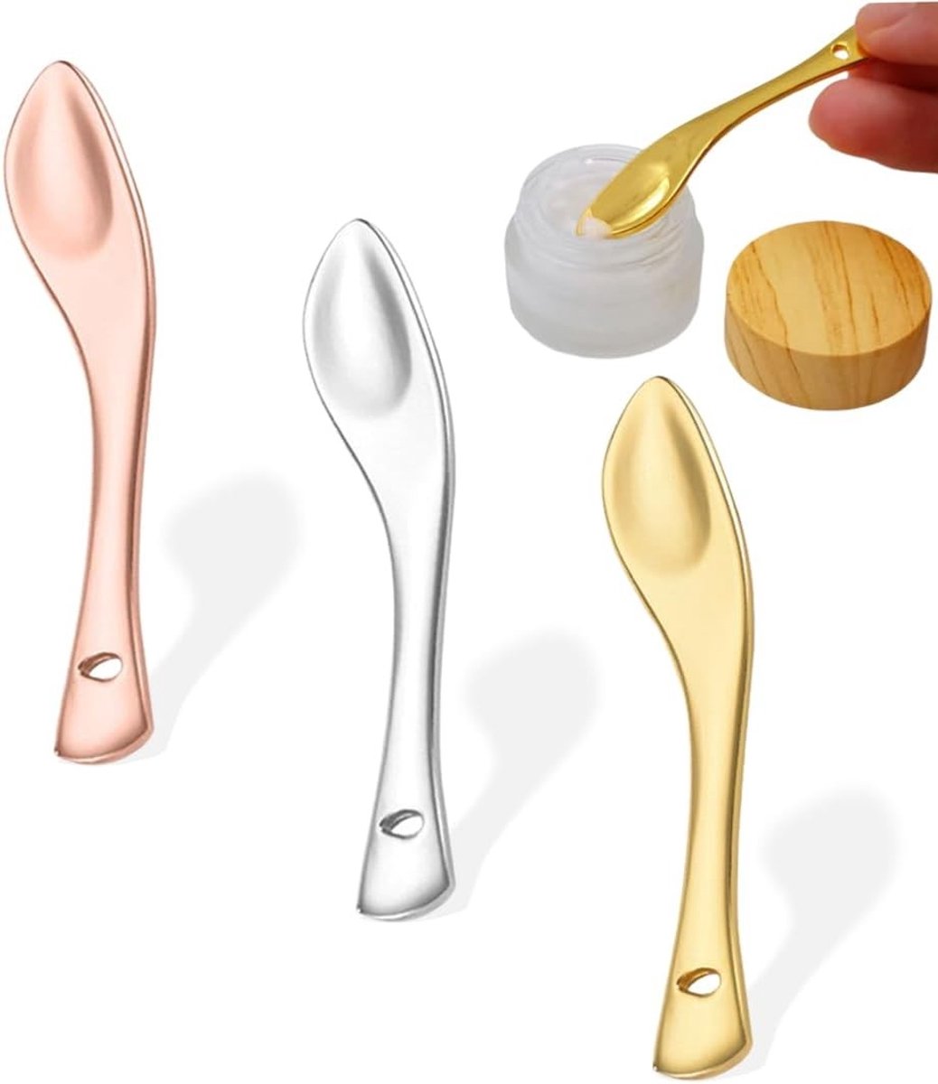 Set van 3 kleine roestvrijstalen spatels voor gezichtsverzorging, ideaal voor crèmes, maskers en lotions