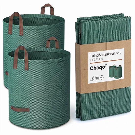Cheqo® Tuinafvalzak Set van 2 - Tuinzak - Bladzak - Tuinvuilzak - Groenafvalzak - Bladerzak - Afvalzak voor Tuin - Opvouwbaar - Zelfstaand - met Handgrepen - Herbruikbaar - Waterdicht - voor Bladeren - Gras en Snoeiafval - Tuintas - Groen van Cheqo — afbeelding 3