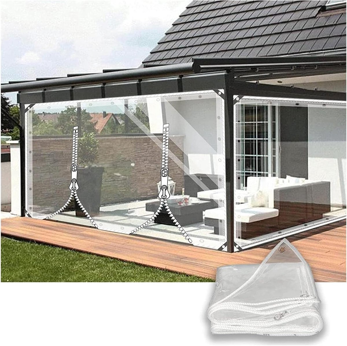 Waterdicht Zeildoek Gordijn - Transparant Zeil Paneel - Buiten Leven Beschermen - Scheurbestendig PVC Materiaal - 320x200cm - Transparant