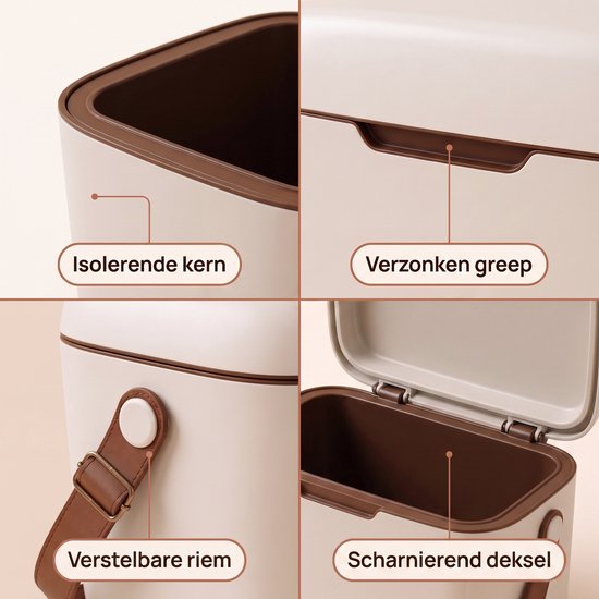 Cheqo® Koelbox 12 Liter - Kleine Koelbox met Schouderband - Draagbare Koelbox zonder Stroom - Passieve Koelbox en Koelkist voor Camping - Koelbox voor Strand en Picknick - Koelbox voor Festival en Auto - Frigobox - Retro Koelbox Taupe van Cheqo — afbeelding 5