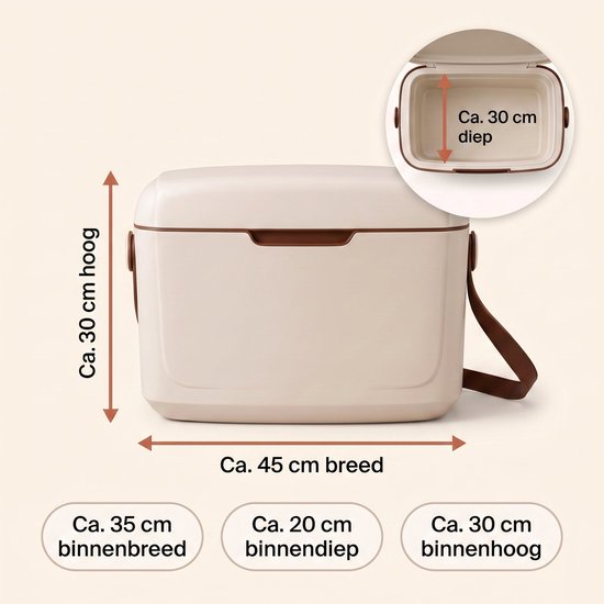 Cheqo® Koelbox - Draagbare Koelbox zonder Stroom - Passieve Koelbox met Verstelbare Draagriem - Koelbox voor Camping en Strand - Picknick Koelbox voor Auto en Boot - Koeltas voor Festival - Isolerende Koelbox met Deksel - Retro Koelbox van Cheqo — afbeelding 2