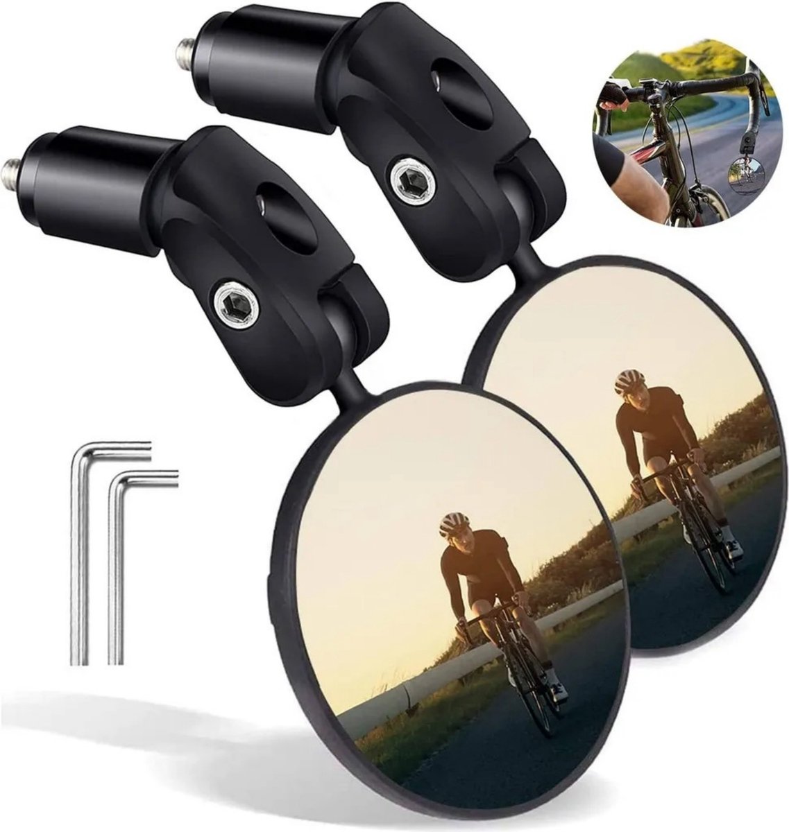 Namajunas - Fietsspiegel - Ebike Achteruitkijkspiegel - Veilige achteruitkijkspiegel voor fiets - Krasbestendige glazen lens - Lens stuur fietsspiegel - 360º Draaibaar - 2 Stuks - Zwart