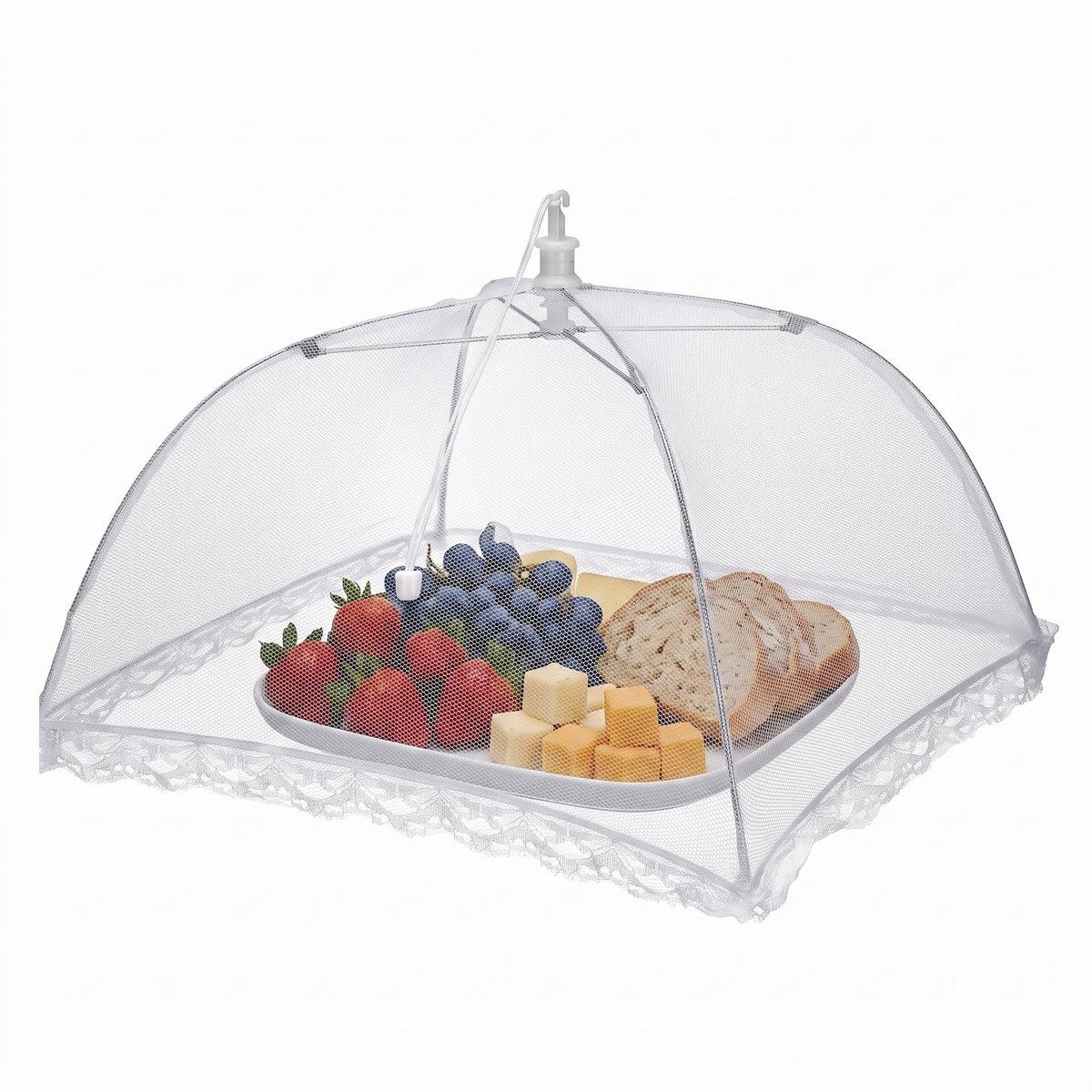 Cheqo® Vliegenkap - Voedselkap - Foodcover - Opvouwbaar en Uitklapbaar - Vliegennet - Insectennet - Eten Afdekken - Voedselafdekking - Etensbescherming tegen Insecten - voor Buiten - Picknick - BBQ - Barbecue en Tuin - Vliegenkapje - Wit