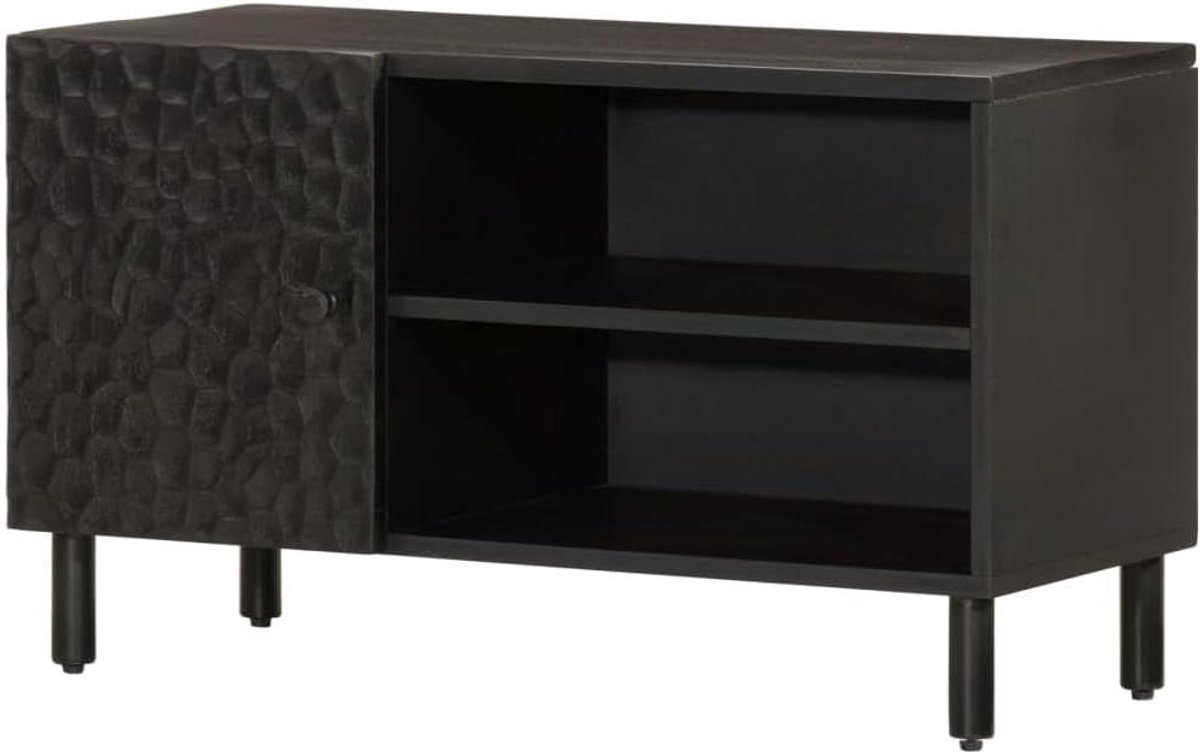 TV Kast - Mediabureau Dressoir - Media Opslag - Massief Mangohout - 80x31x46 cm - Zwart