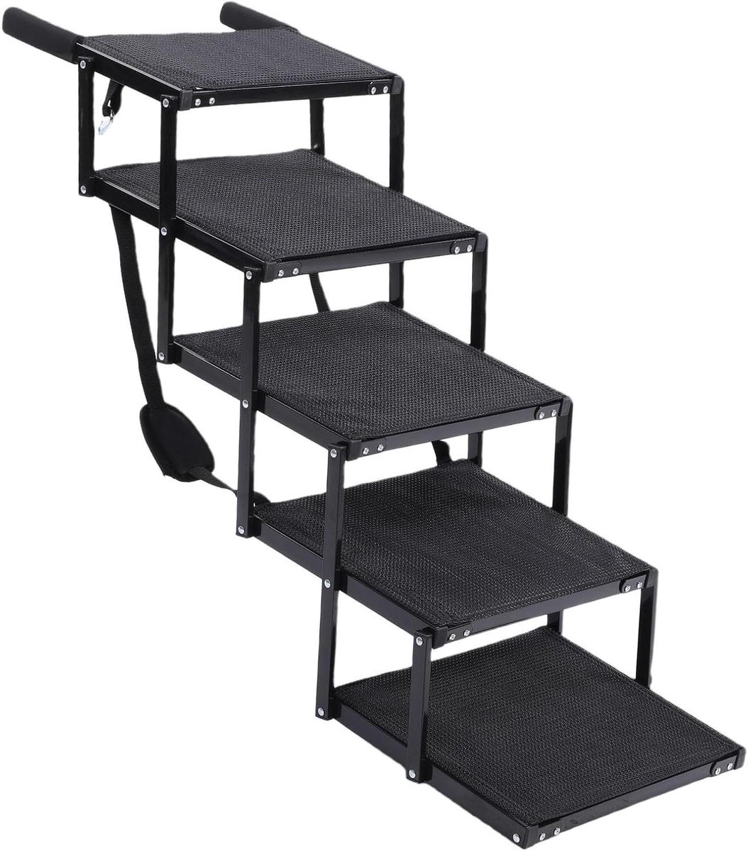 Honden Trappen - Honden Oprit - Veilig Instappen - Opvouwbaar Aluminium - 5 Treden - Grijs