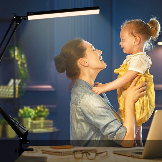 LED-bureaulamp - Met clip - Dimbaar - Leeslamp - 3 lichtkleuren - 10 helderheidsniveaus - Geschikt voor bureaus, slaapkamers en werkplekken - 10W - 5V/2A directe stekker - Zwart — afbeelding 2