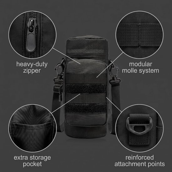Flessenhouder - flessendrager - waterfleshouder - flessen houder riem - waterfleshouder schouderriem - waterfles houder tas - waterfles houder riem - waterfles houder rugzak - Zwart - Voor wandelen camping reizen sport — afbeelding 2