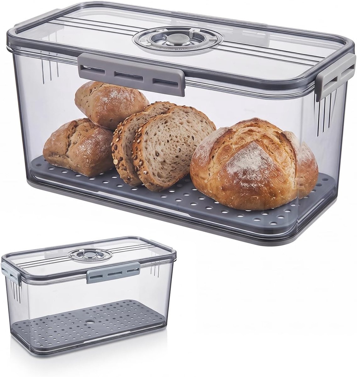 Broodtrommel - Brood Bewaren - Klepdeksel - Draaibare Datumschijf Waarmee - Sterke Afdichting - Voor Brood, Gebak, Fruit En Groenten