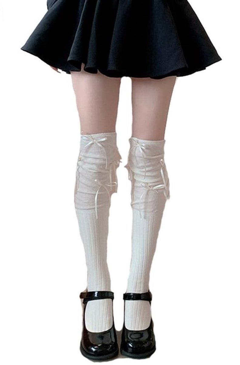 Kniekousen Dames - Katoenen Overknee Kousen - Hoge Lange Sokken - Meerdere Strikken - Geschikt voor Personen Onder 60 kg - 1 Paar