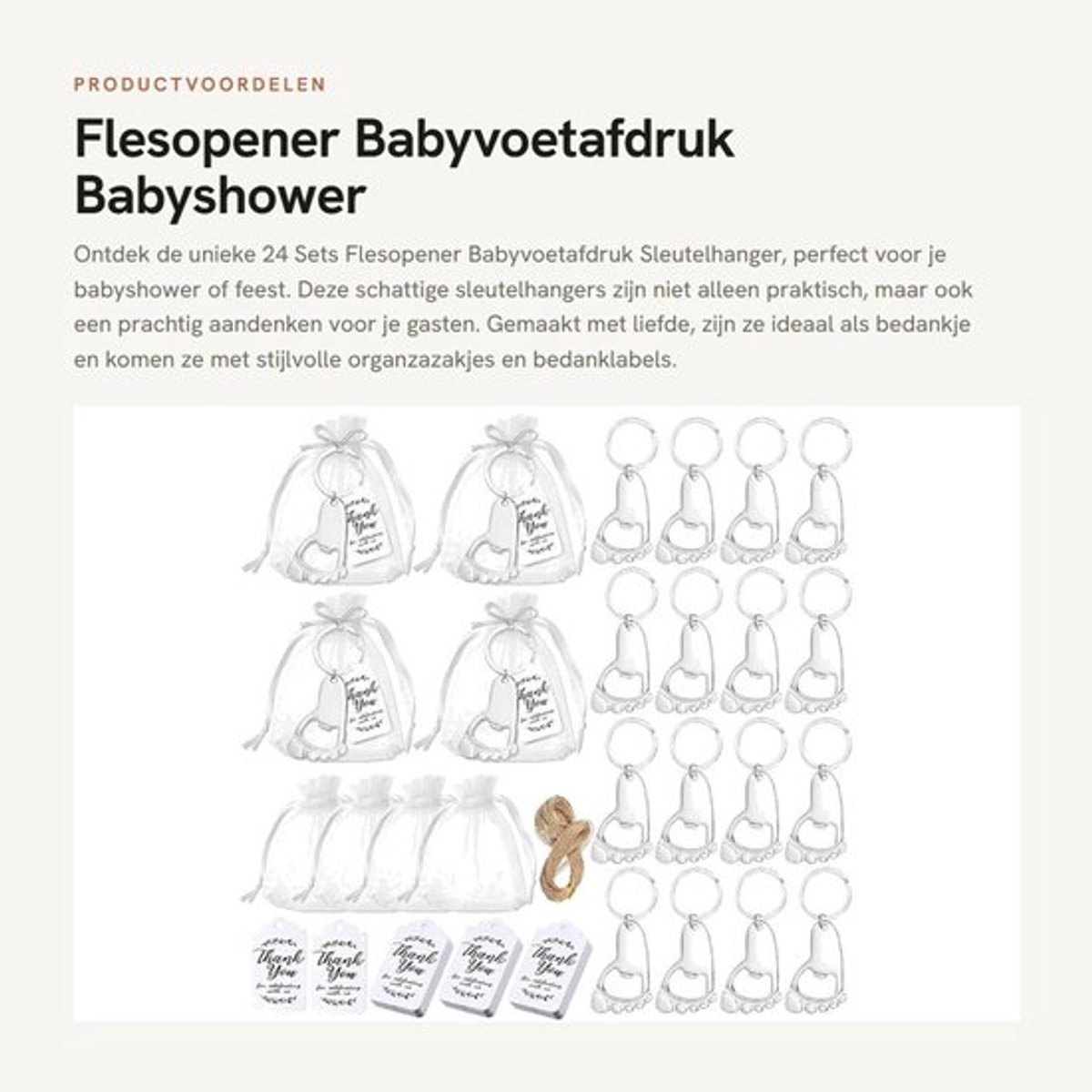 Flesopener Multifunctioneel - Sleutelhanger Voet - Babyshower Decoraties - Bedanklabels - Organzazakjes - Schattig en Delicaat
