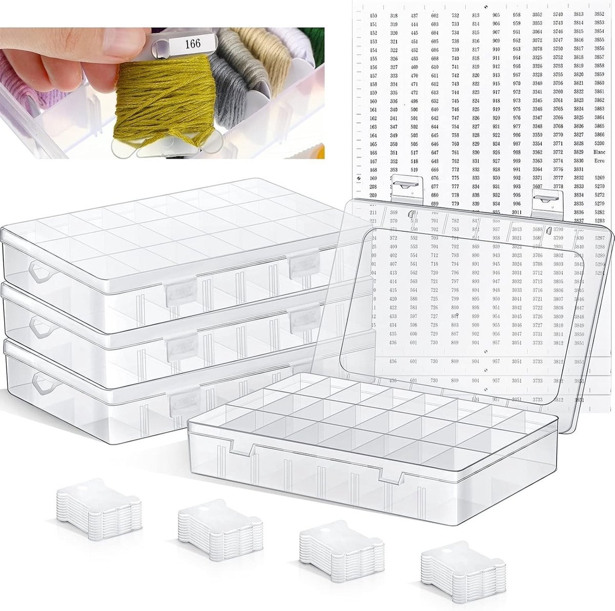 Borduurgaren Organizer Boxset - Transparant - 20 x 13,5 x 3,7 cm - Kunststof met 24 Vakken - Voor Borduur- en Naaiprojecten