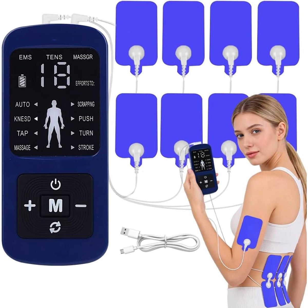 carmdering - Elektrisch Stimulatieapparaat met Oor-/Gel Patches – 8 Modi, 19 Intensiteitsniveaus, USB-C Oplaadbaar