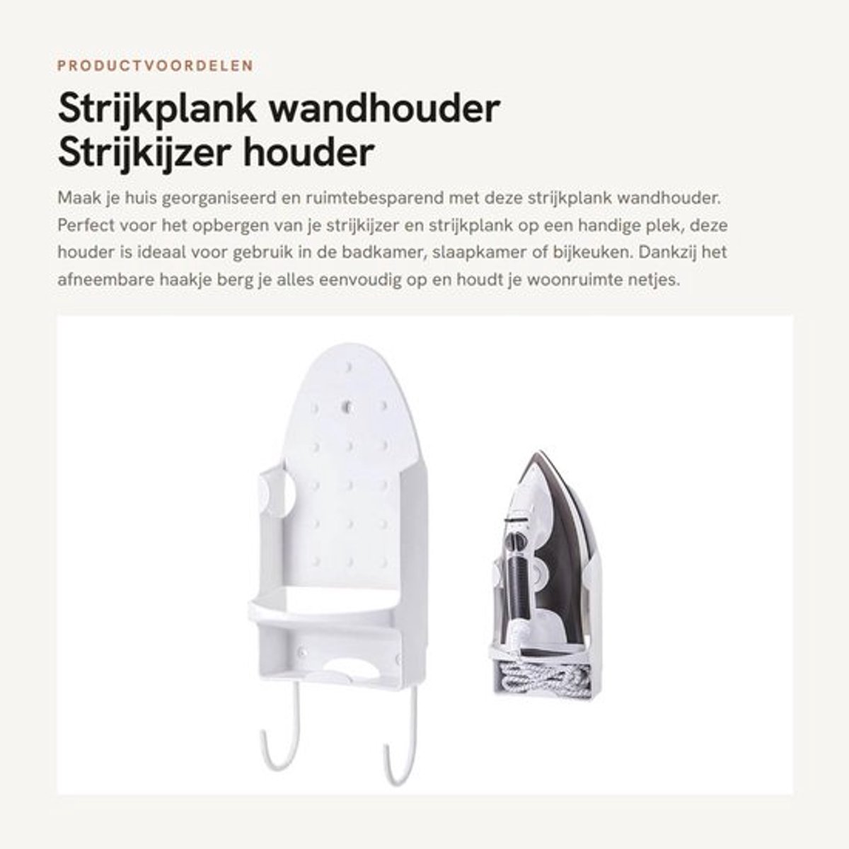 Strijkplank Wandhouder - Hittebestendig PBT-kunststof - Ruimtebesparend - Voor Strijkijzer - Afmetingen 31 x 15 x 11 cm - Organiseer je Huis - Strijkijzerhouder