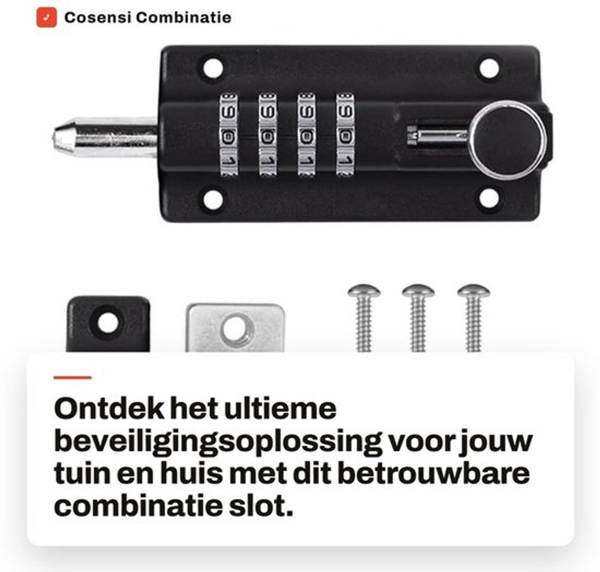 Sluitbouten Set - Zinklegering - 4 Cijfers Combinatieslot - Zwart - Inclusief Schroeven - Afmetingen 122 x 48 x 35 mm - Deurslot