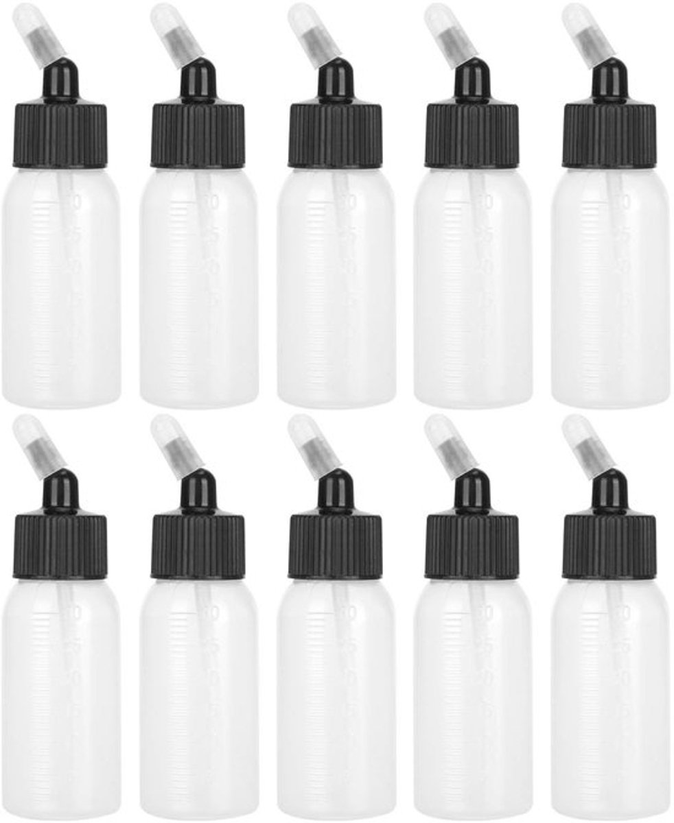 Airbrushfles Set van 10 - 30 Ml Plastic Potflessen - Duurzaam PP-Kunststof - Lekvrije Rubber Afdichtingen - Efficiënt Kleurbeheer - Geschikt voor Airbrush-Kunstenaars - Verffles