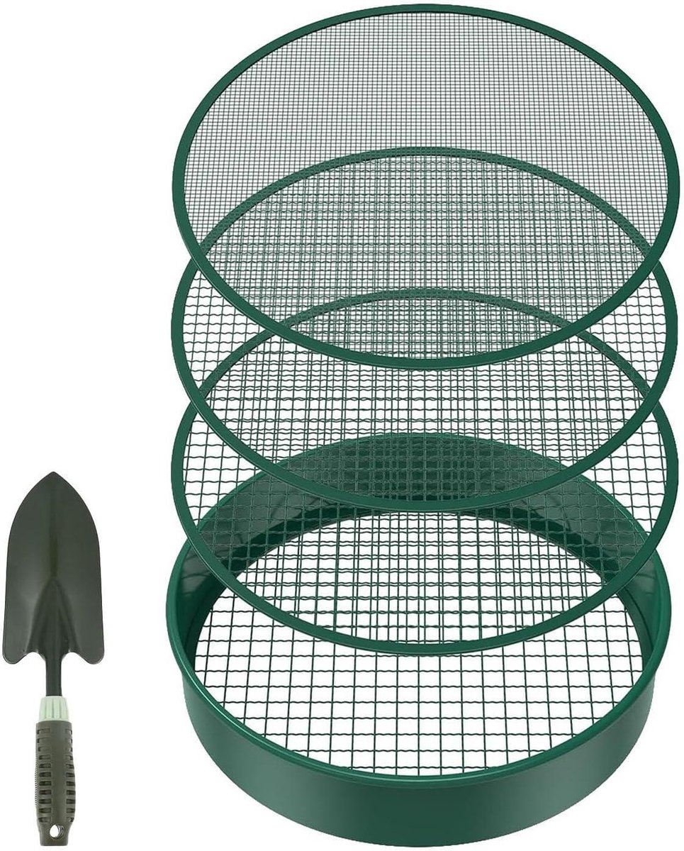 Metalen Tuinzeef - Zandzeef Compostzeef - Bodem Verbeteren - 4 Verwisselbare Mazen - 328 x 323 x 96 cm - Donkergroen