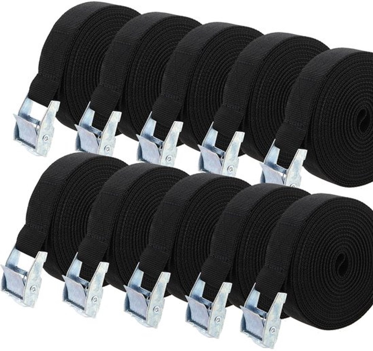Spanbanden 3 m x 25 mm - Verstelbare Heavy Duty Sjorbanden - Zwarte Spanbanden - Hoge Sterkte Polypropyleen - Werkdraagvermogen 250-500 kg