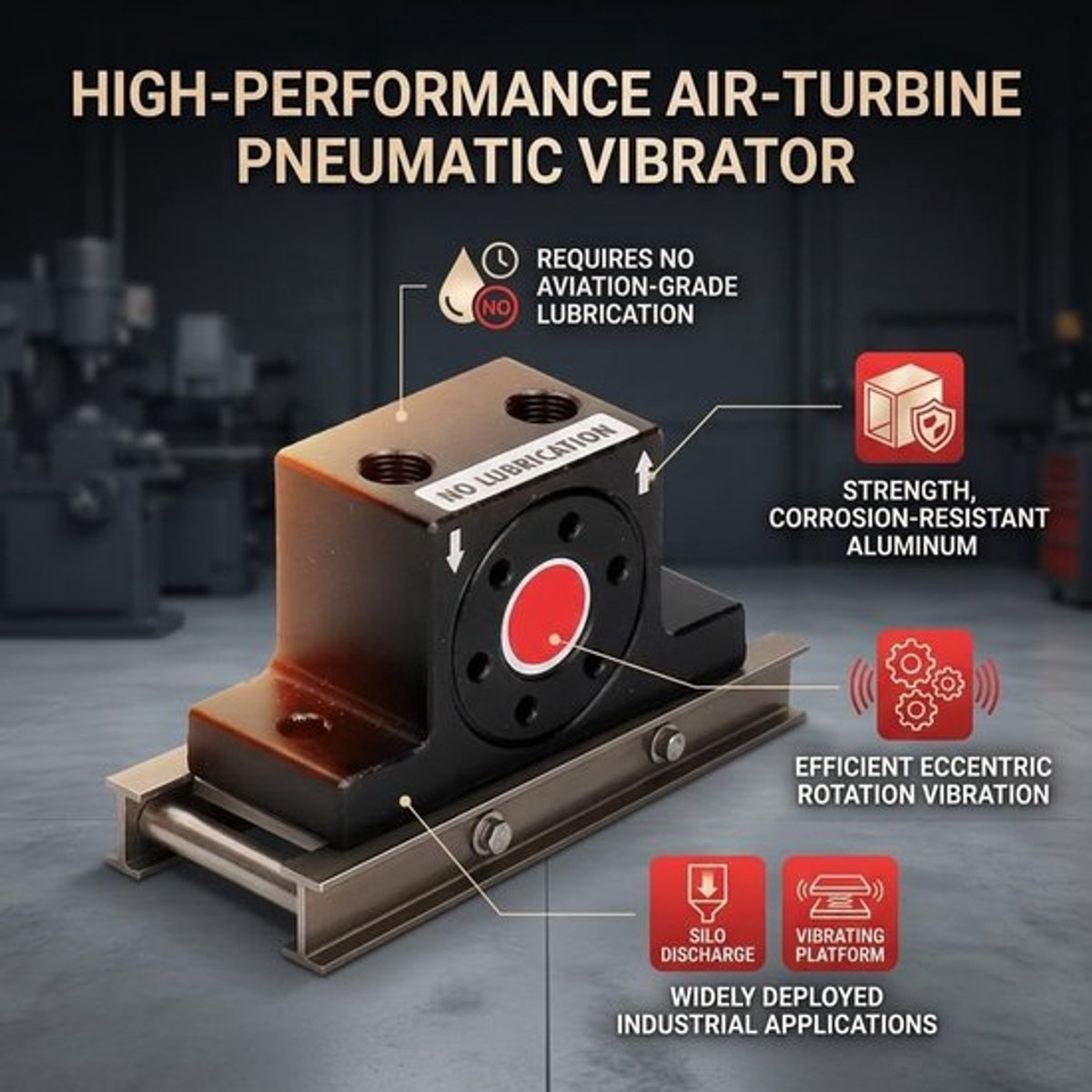 Luchtturbinevibrator - Pneumatische Vibrator - Trilplatformbenodigdheden - Aluminiumlegering - 1/8in Draad - Temperatuurbereik -5-60℃