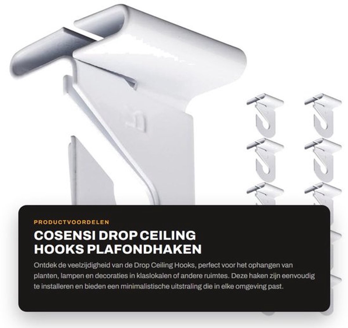 Drop Ceiling Hooks - Plafondhaken - Wit - Hangdecoraties - Ideaal voor planten en lampen - 10 paar haken