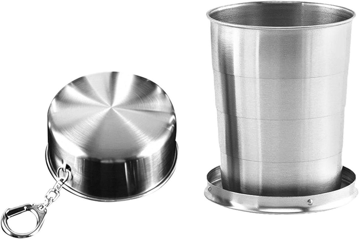 Opvouwbare Reisbeker - RVS Mok - Buitenleven Kamperen - Ruimtebesparend Ontwerp - 8.5 cm Breed - Zilver