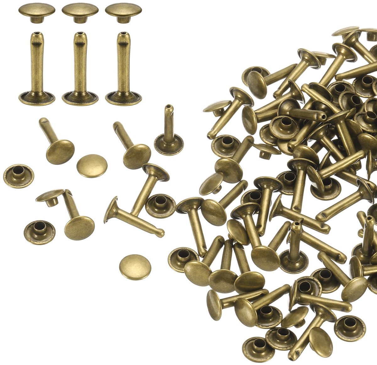 Lederen Nieten Set 9x16mm - 80 Sets in Bruin