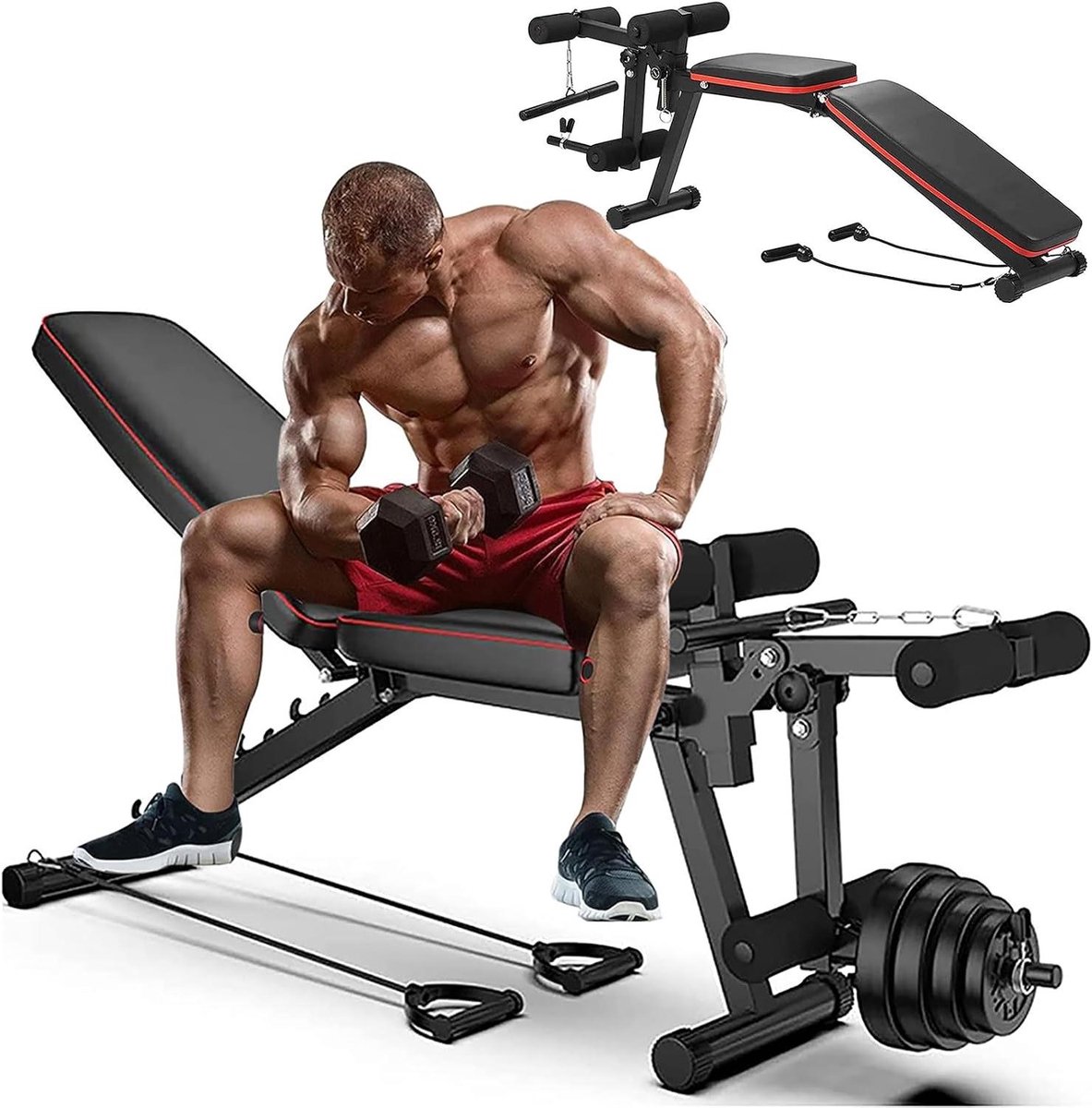Halterbank - Trainingsbank Fitnessbank - Full Body Workout - Driehoekige Structuur - 440LBS Capaciteit - Zwart