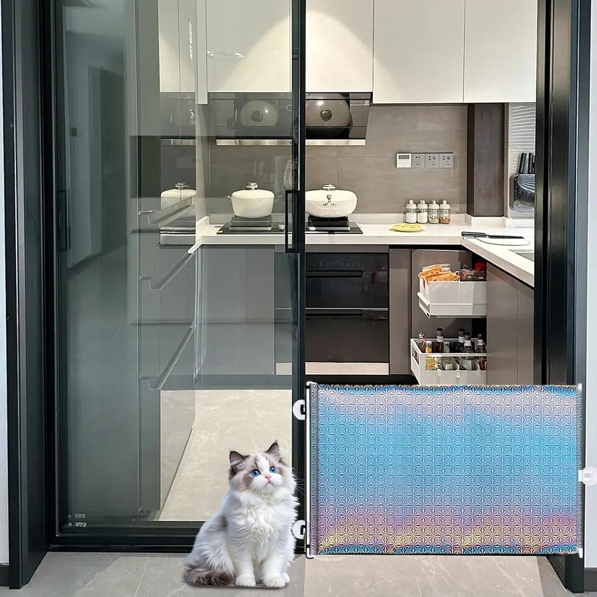 Huisdieren Hek - Hondenhekje Kittenhek - Huis Duidelijk Scheiden - Zonder Boren - Verstelbaar - Grijs