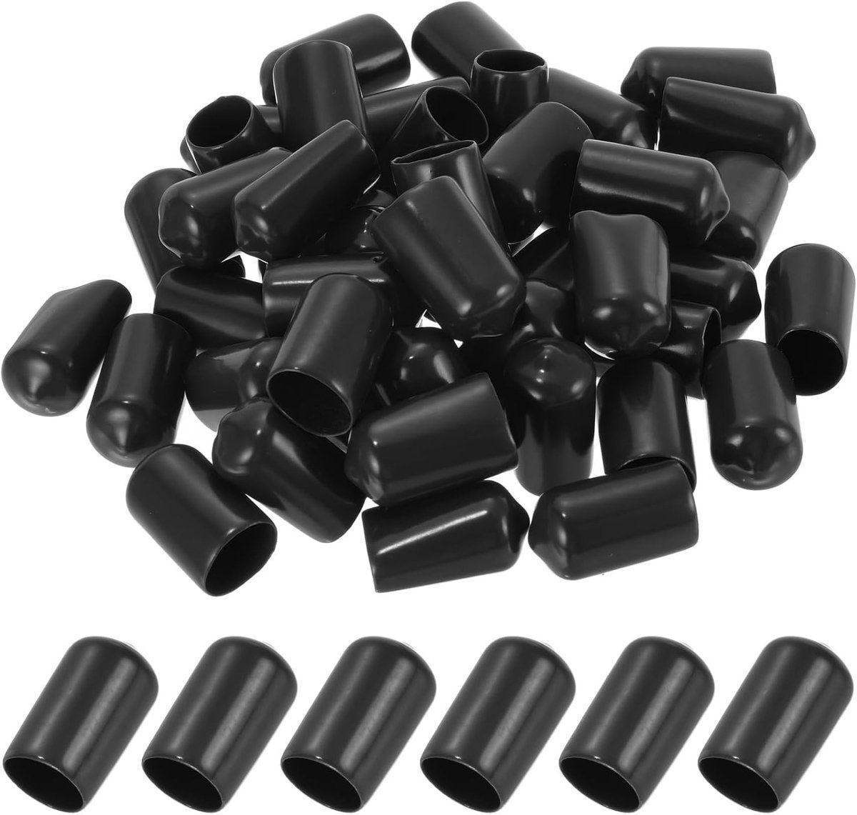 Flexibele 12mm Rubber Einddoppen voor Ronde Schroefdraad - Beschermende Caps voor Metalen Buizen en Stangen, 50 Stuks, Zwart