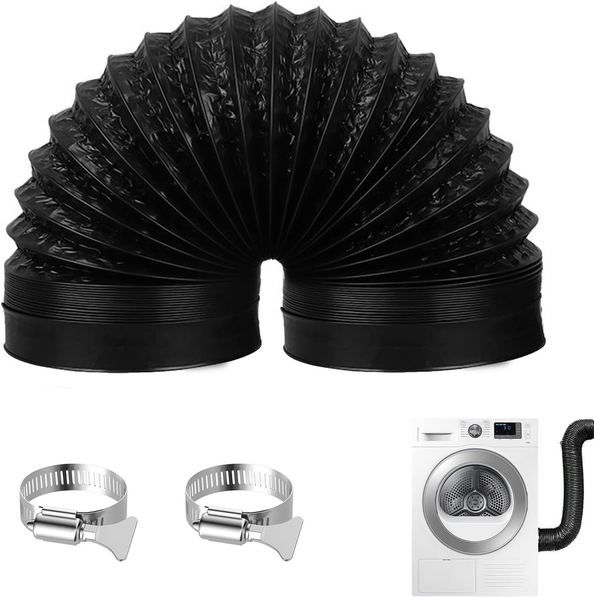 Flexibele Afvoerslang 2 m - 100 mm, Aluminium Tube met 2 Slangklemmen, Ideaal voor Airconditioning, Afzuigkap en Ventilatoren