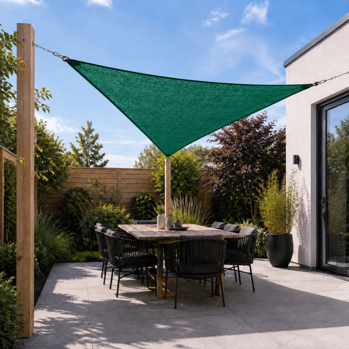 TuinChamp Schaduwdoek hdpe green 3x3x3m - Waterdoorlatend - Driehoek - Zonnescherm balkon - Zonnescherm doek - Tuin zonnescherm