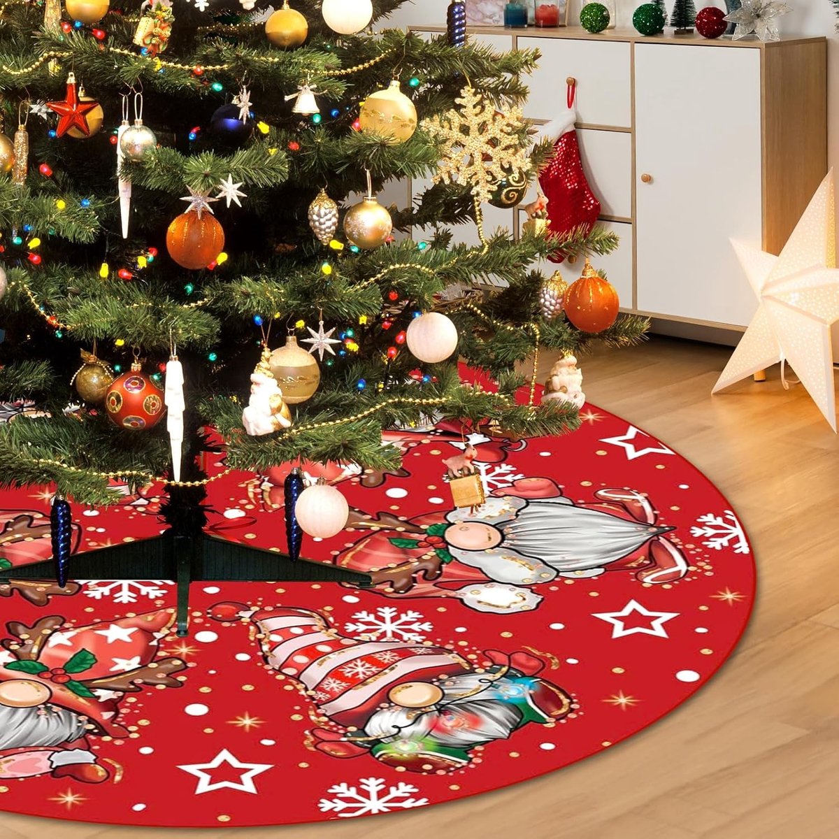 Grote ronde kerstboomdeken, 48 inch, voor kerstversiering, feestelijke decoratie en bescherming van de vloer