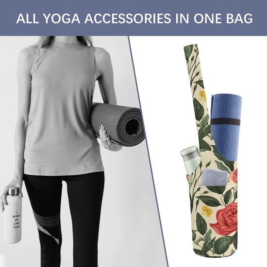 Yogamattas Tote - Yoga tas carrier - Sporttas - Groot zijvak - 36"x15.7" - Bloemenprint — afbeelding 2