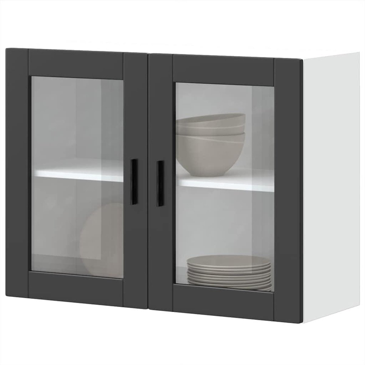 Voorraadkast - Keukenkast - Keuken Organiseren - Glazen Deuren - 80 x 60 cm - Zwart