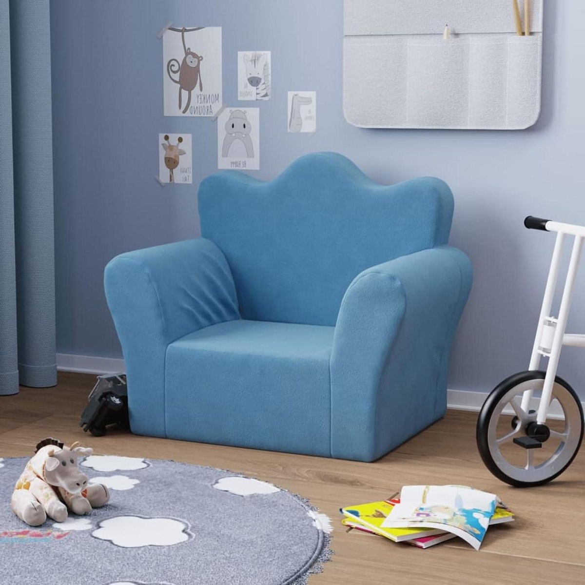 Kindersofa Pluche - Mini bankje - Lezen Spelen - Afneembare hoes - 54 x 45 cm - Blauw