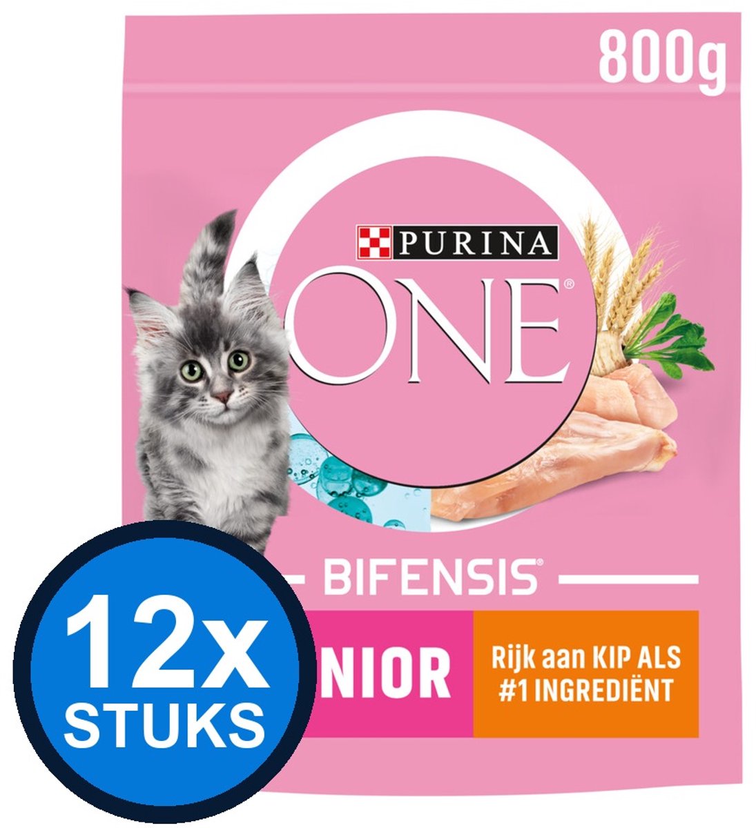 12x Purina ONE Junior - Kattenvoer - Kip & Volkoren Granen - 800g