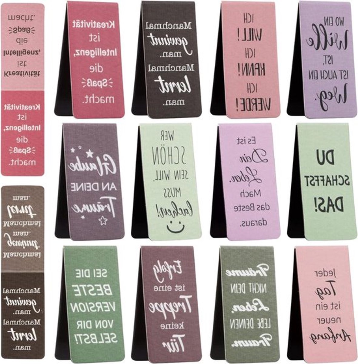 Set van 12 magnetische boekenleggers met inspirerende spreuken, ideaal als cadeau voor verjaardag, afstuderen en andere speciale gelegenheden