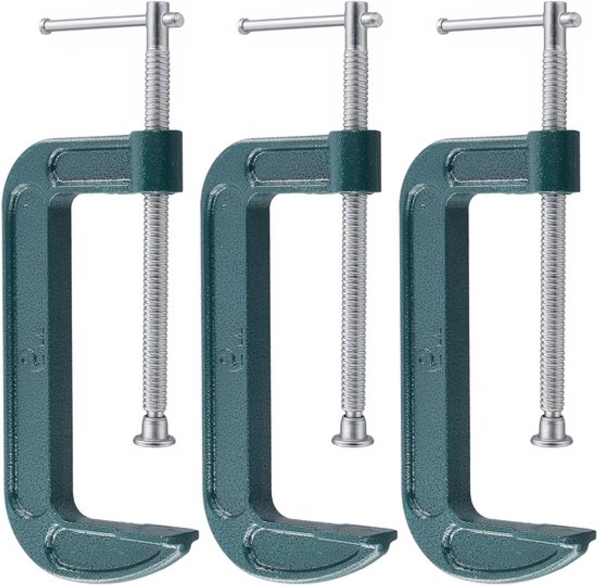 3 stuks 6 inch G-klemmen voor houtbewerking, kaakopening 140 mm, groene C-klemmen voor lassen en smeedbaar gietijzer