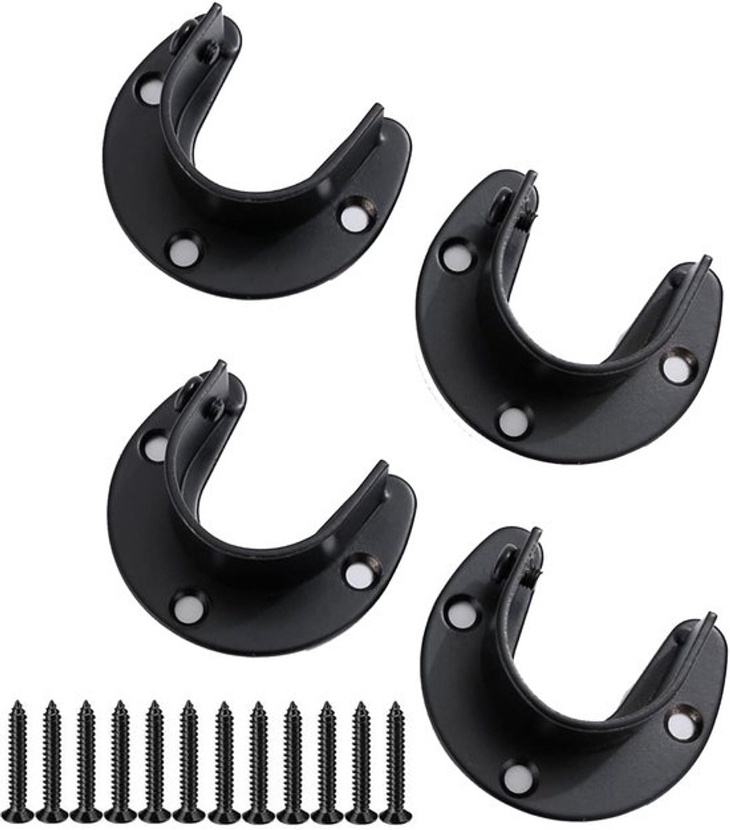4 Stuks Kledingkast Pole Sockets, RVS Kledingstang Beugel Flens Stang Houder, Kledingkast Rail Eindsteunen U Vormige Beugels met Schroeven