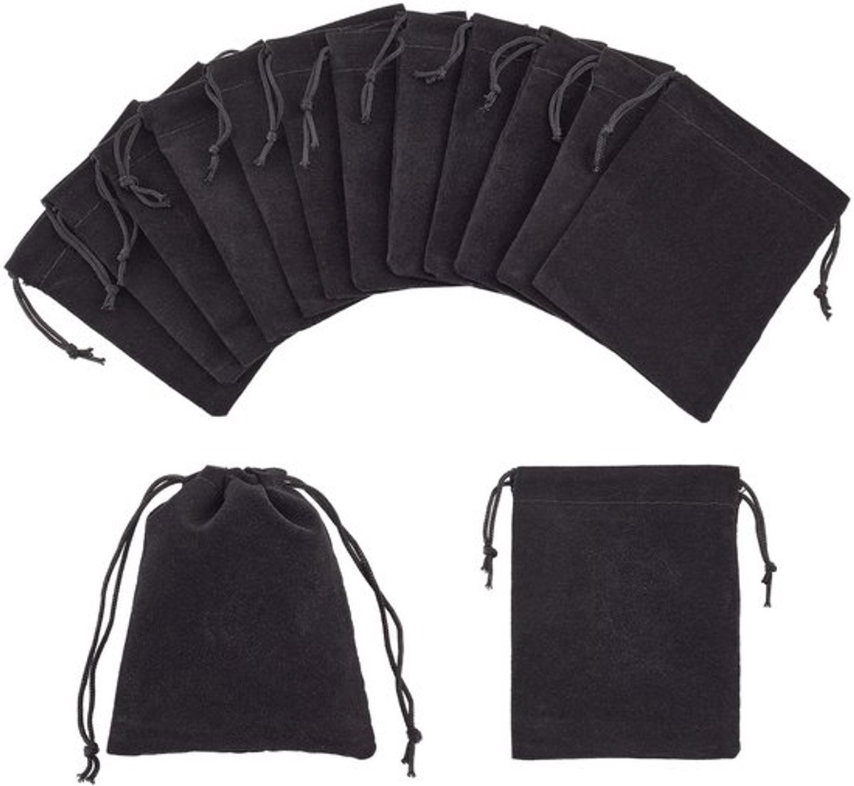 100 Stuks - Zwarte Velvet Trekkoord Tassen - 8,5x7cm - Trouwerij en Cadeauverpakkingen