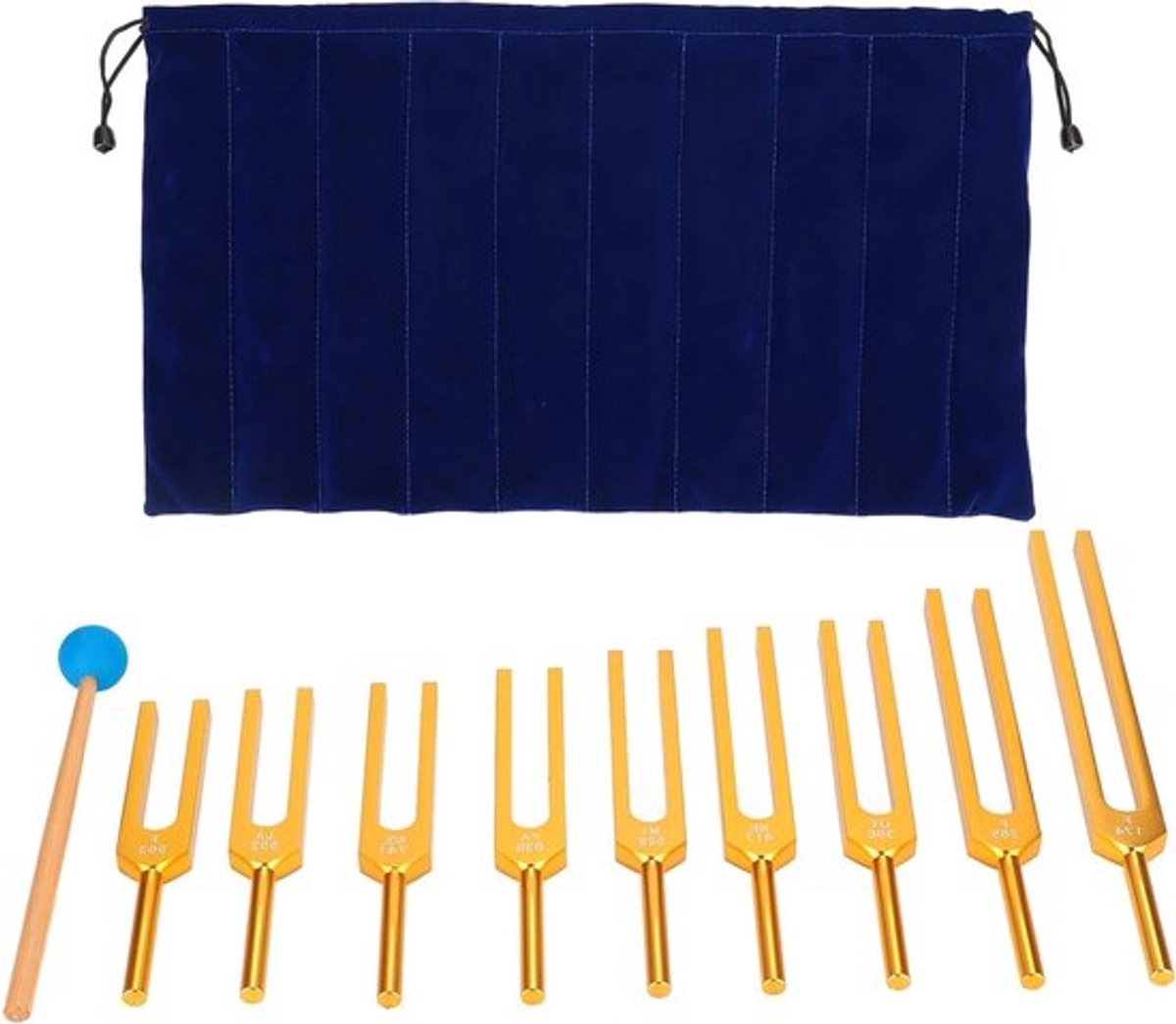 Tuning Fork Set met 9 Frequenties voor Geluidstherapie, Aluminium Legering, Nauwkeurige Frequentierespons en Helende Klanken