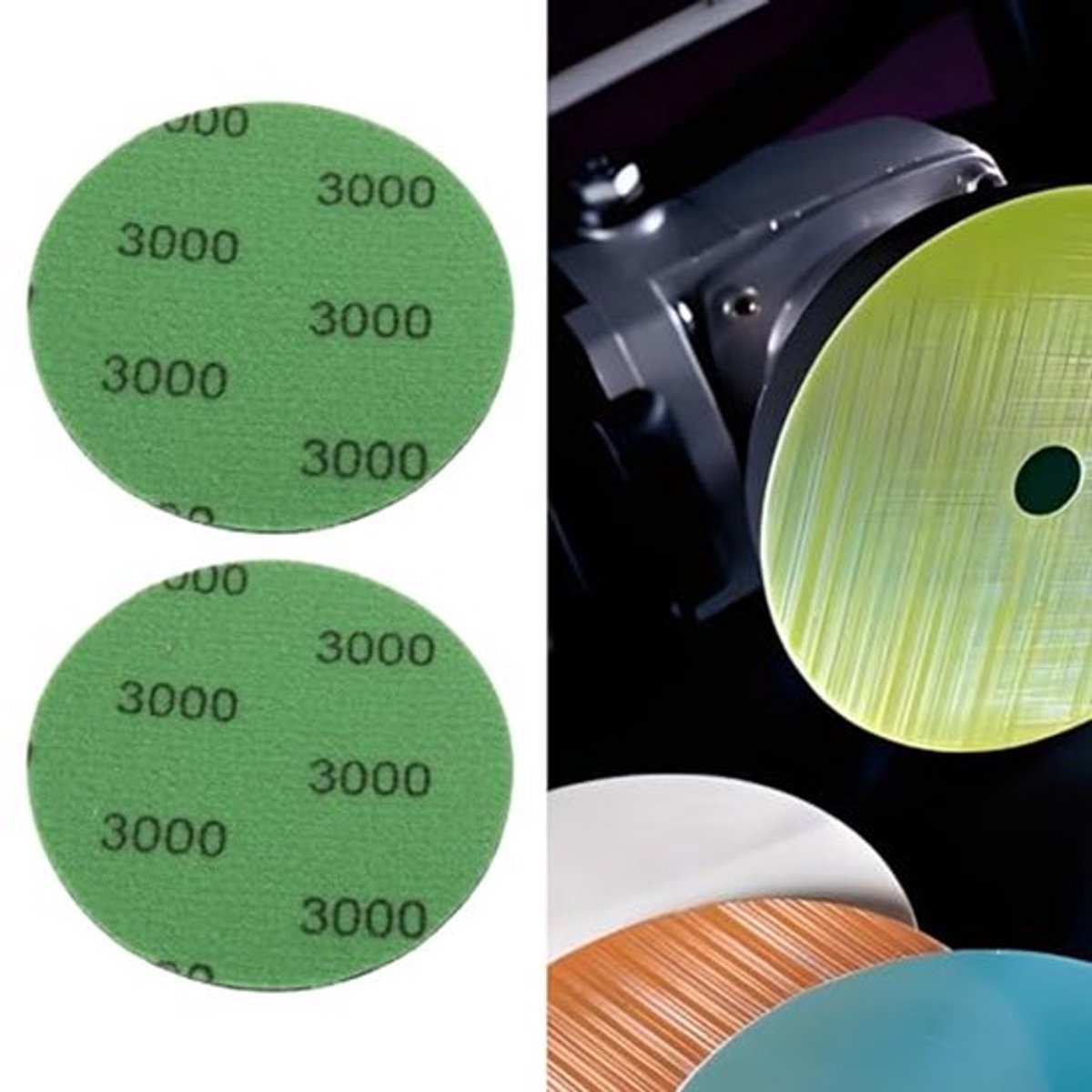 5 stuks fijne slijpschijven met een diameter van 75 mm, 3000 #, compatibel met Hookit Trizact schuur- en polijstschijf voor het verwijderen van lakdefecten.